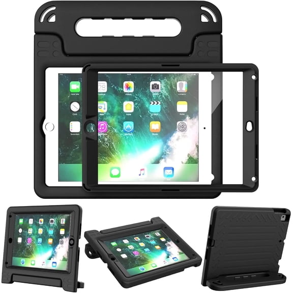 SUPNICE Kids Case with Screen Protector for iPad 9.7 Inch 2018/2017, Shockproof Convertible Handle Stand Kids Case for iPad 9.7 2017/2018 (iPad 5th and 6th Generation),iPad Air 2, Black