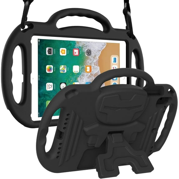 SUPNICE Kids Case for iPad 9.7 2018/2017- Light Weight Shockproof Handle Stand Case Cover with Shoulder Strap Lanyard for iPad 9.7 2018/2017/iPad Air/iPad Air 2,Black