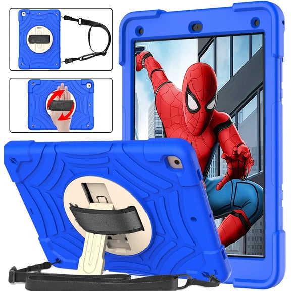 SUPNICE iPad 6th/5th Generation Case, iPad 9.7 Shockproof Kids Case, [360 Rotating Stand] [Hand Strap] [Screen Protector] for New iPad Air 2th Gen, iPad 9.7 Inch 2018/2017, Blue
