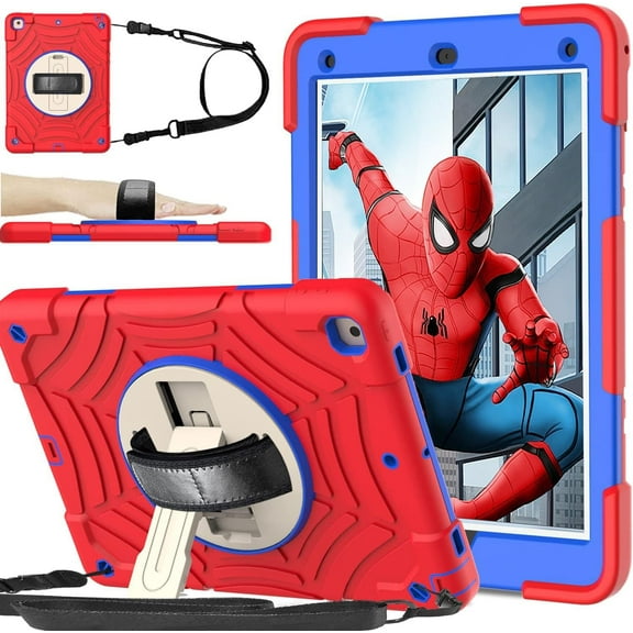 SUPNICE iPad 6th/5th Generation Case, iPad 9.7 Shockproof Kids Case, [360 Rotating Stand] [Hand Strap] [Screen Protector] for New iPad Air 2th Gen, iPad 9.7 Inch 2018/2017, Red