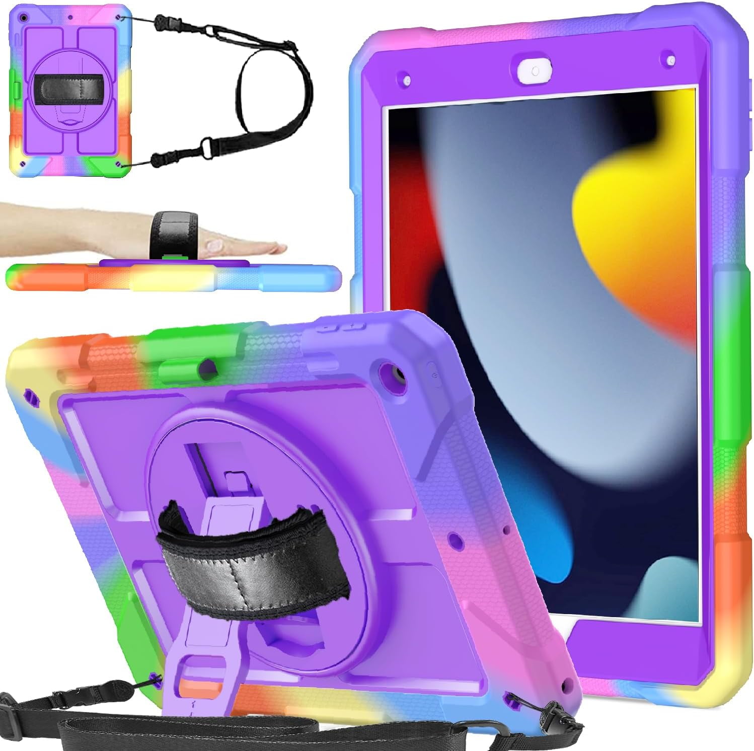 SUPNICE iPad 9th/8th/7th Generation Case,iPad 10.2 Case for kids, Shockproof [360 Rotating Stand] [Hand Strap] [Pencil Holder] Case for New iPad 9th Gen, iPad 10.2 Inch 2021/2020/2019 - Purple