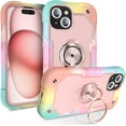 thumbnail image 1 of SUPNICE Shockproof Cell Phone Case with 360° Rotating Ring Kickstand for iPhone 15, Rainbow Pink, 1 of 8