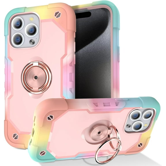 SUPNICE Shockproof Back Cover Cell Phone Case for Apple iPhone 15 Pro Max, Rainbow Pink