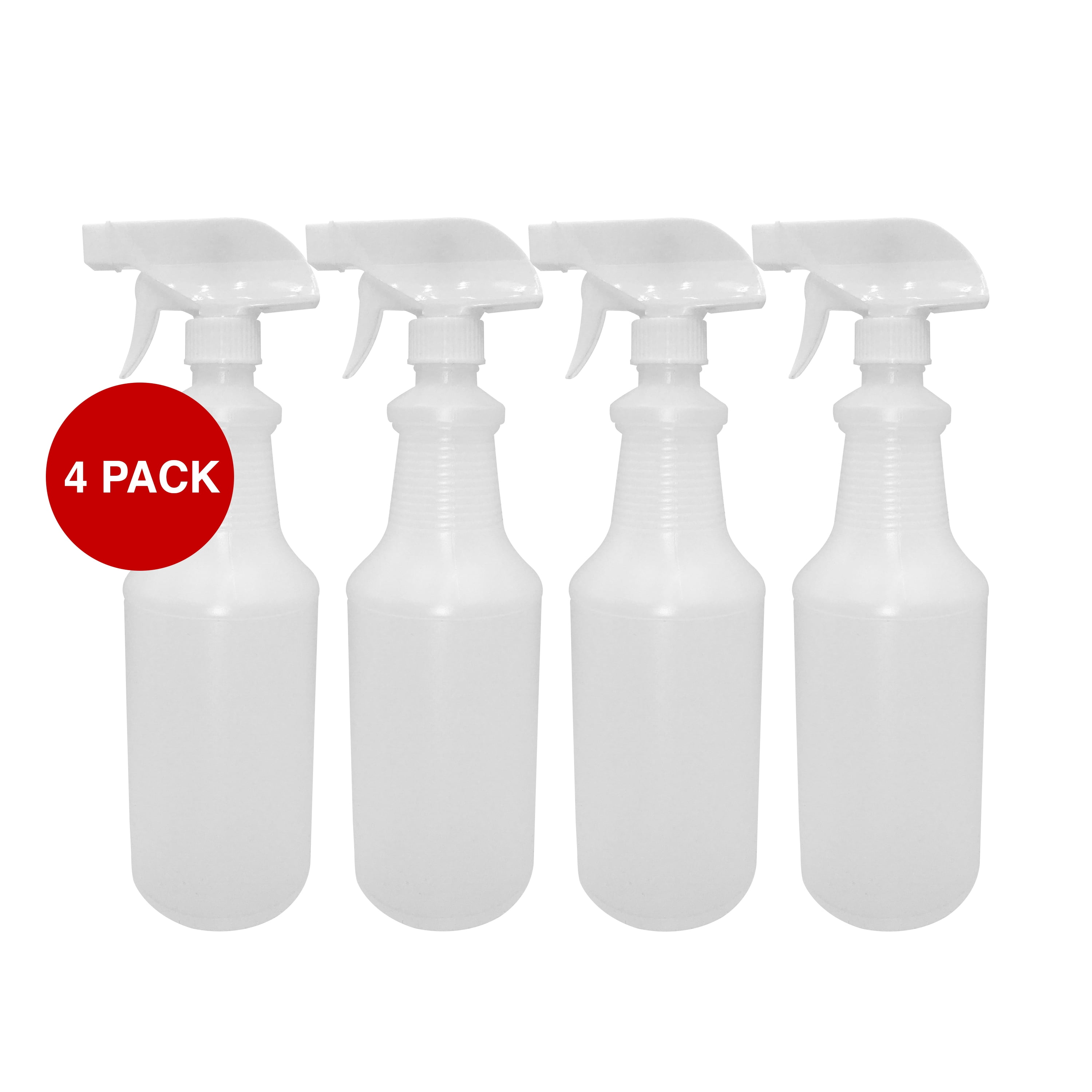 High Output, Leak Proof 32oz Spray Bottle 3 Pack - Spray Heads Included.  Clear, Heavy Duty 32 Oz Plastic Sprayers for Mixed Chemicals, Bleach and
