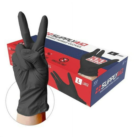 SUPPLYAID® RRS-NDG100L-BLK Nitrile Disposable Gloves Powder-Free, 100-Count/Box, Black, Large