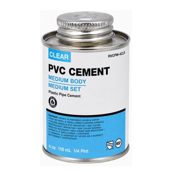 SUPPLYGIANT 4 oz Clear PVC Cement Medium Body Medium Set Solvent Weld Glue for PVC Pipe and Fittings Low - VOC