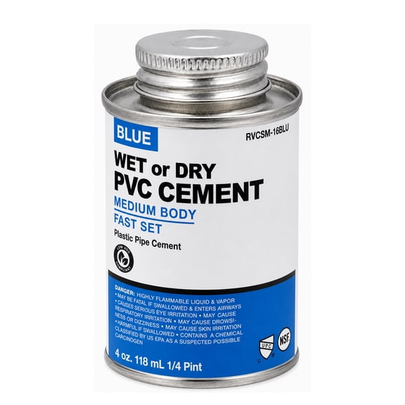 SUPPLYGIANT 4 oz PVC Wet or Dry Blue Cement Regular Body Fast Set for Potable Water Sewer and Drain Vent Low - VOC