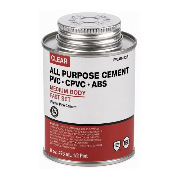 SUPPLYGIANT 8 oz All Purpose Clear PVC Cement Solvent Glue Fast Set Medium Body for PVC, CPVC, ABS Fittings Low - VOC