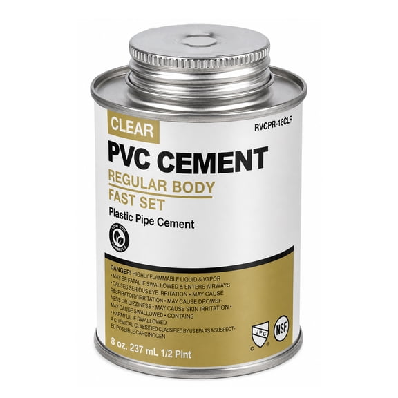 SUPPLYGIANT 8 oz Clear PVC Cement Regular Body Fast Set Solvent Weld Glue for PVC Pipe and Fittings Low - VOC