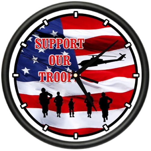 SUPPORT OUR TROOPS Wall Clock war veteran vet soldier military cadet gag gift
