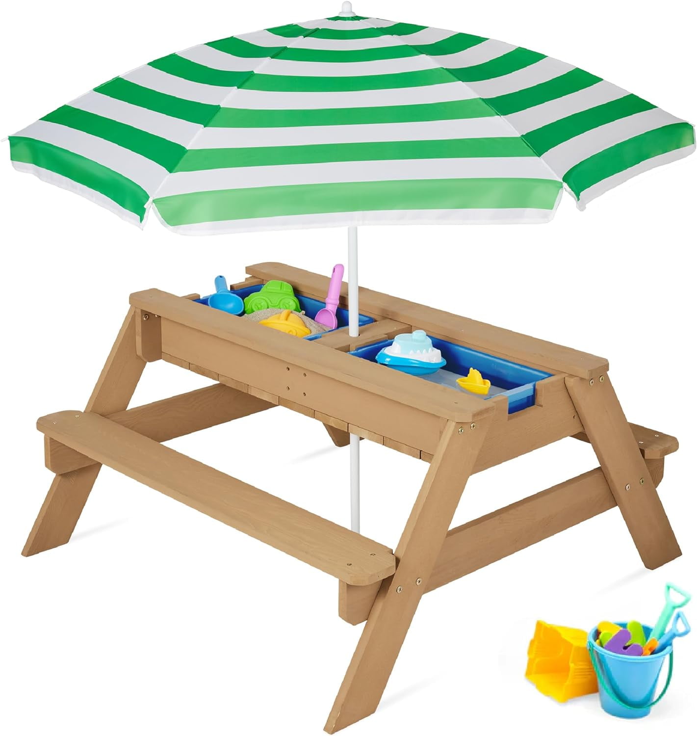 SUPQ Kids 3-in-1 Sand & Water Table, Wood Outdoor Convertible Picnic ...