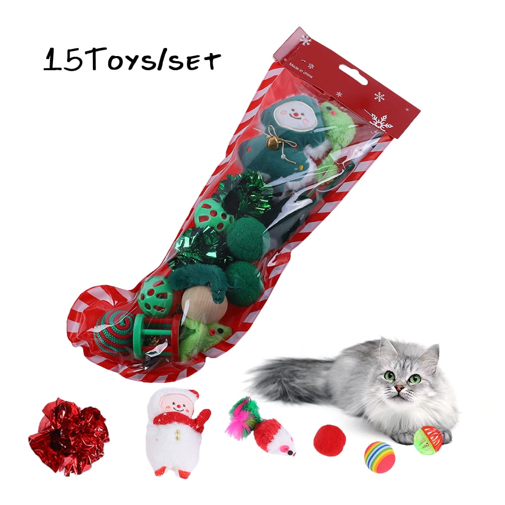 SUPRAPID Christmas Stocking Cat Toy Gift Set (15Toys/set ) Plush + Rattle Paper + Plastic