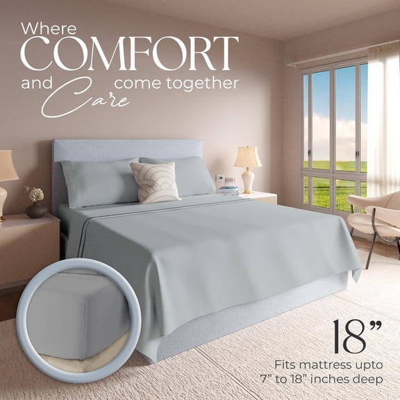 SUPREME ELEGANCE  Cotton Queen Sheet Set  Soft Gray, 4-Piece Percale Bed Sheets, Highly Breathable Crisp Bedding, Smooth Soft Finish, Deep Pocket Cooling Sheets Queen Fits up to 17" Mattress