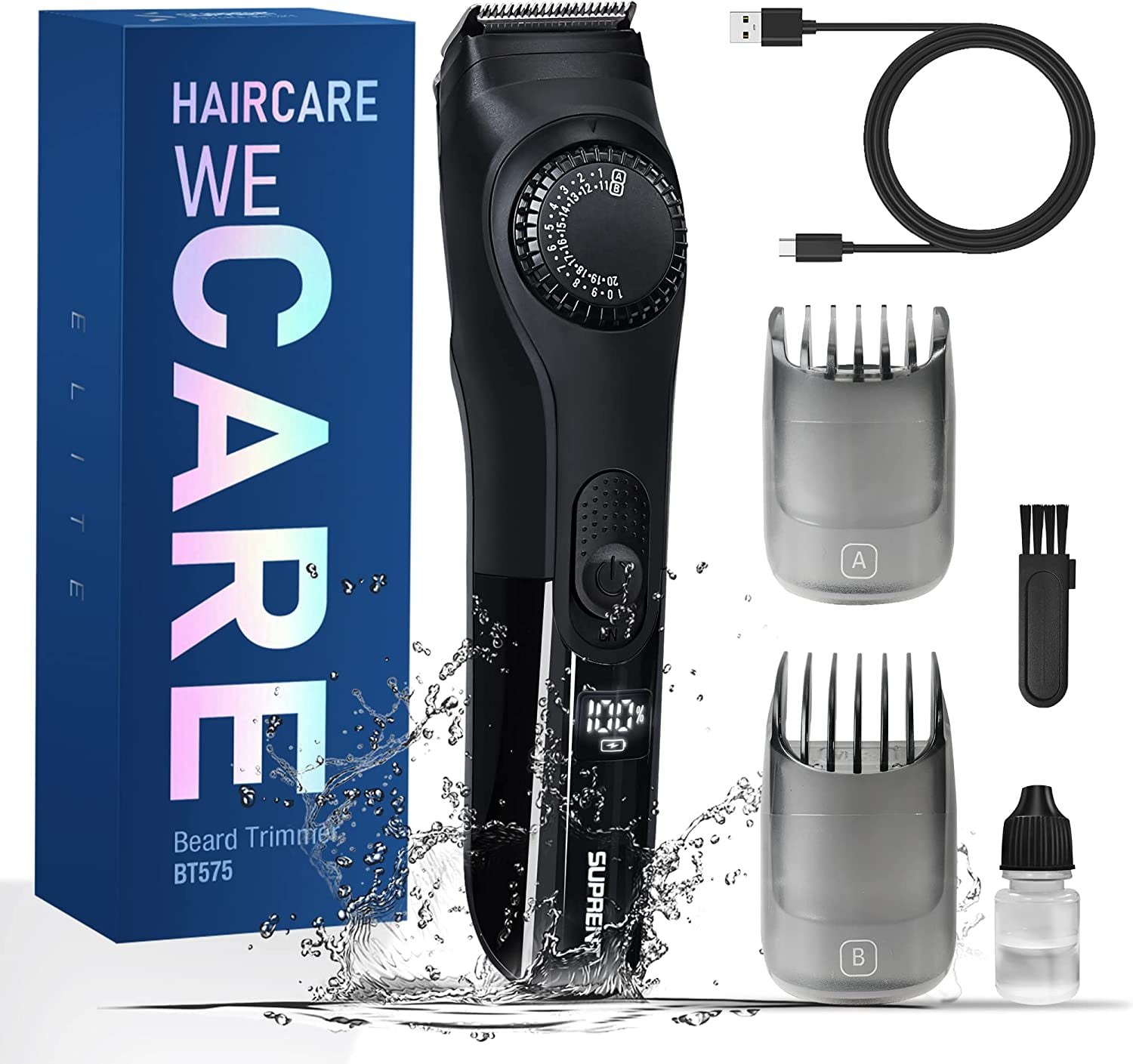 SUPRENT Adjustable Beard Trimmer for Men, 39 Precision Length Settings