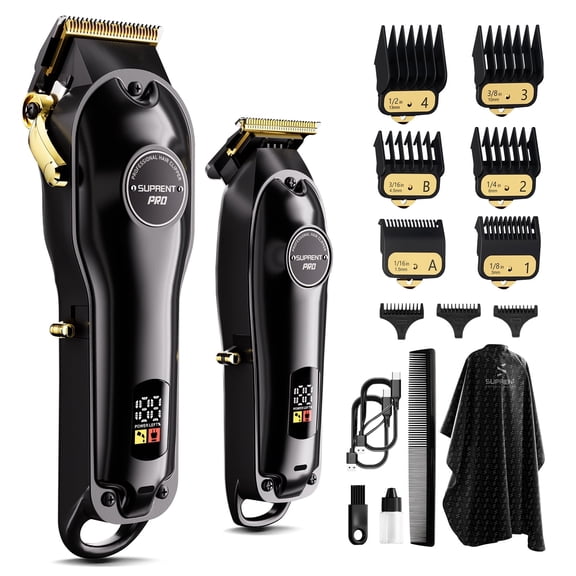 SUPRENT Cordless Hair Clippers and Zero-Gapped T-Blade Trimmer Combo, Hair Cutting Kit for Men with Titanium Plated Ceramic Blade, Type-C Rechargeable