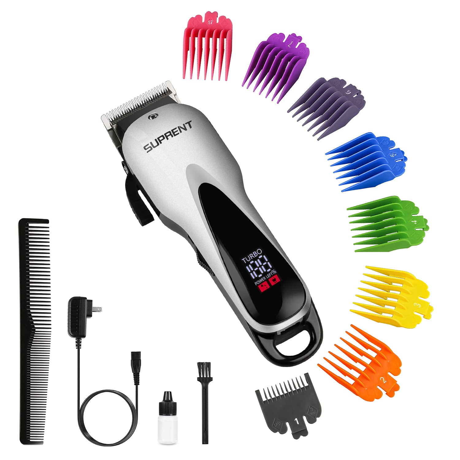 SUPRENT Hair Clippers for Men,All-Steel Self-Sharp Blade Cordless Hair Clippers Set, Long Service Life and Low Noise Hair Trimmer, with LED Display Hair Cutting Kit for Family E22