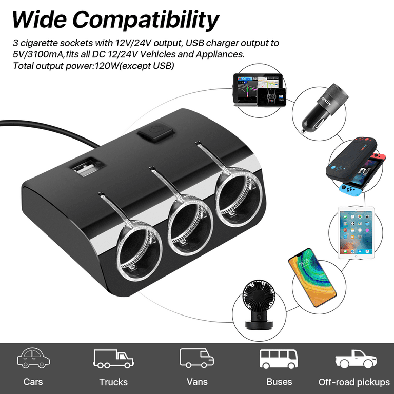 Multi Port USB Car Charger, 50W 6 Port Car Charger Adapter, 12V USB Charger  Multi Port Car Phone Charger, USB Cigarette Lighter Adapter for iPhone