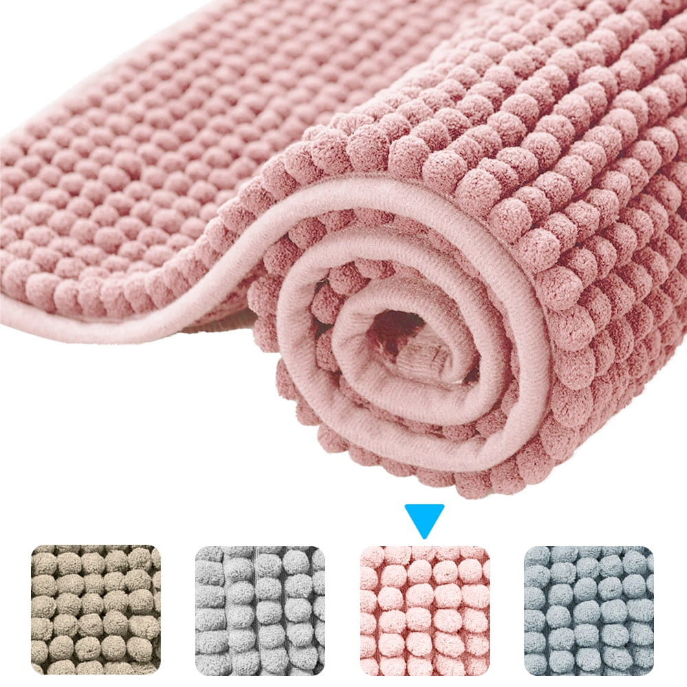 Bedroom Bath Mat-Extra-Soft Plush Bath Rug XL Chenille Cotton Pink 47 x 27
