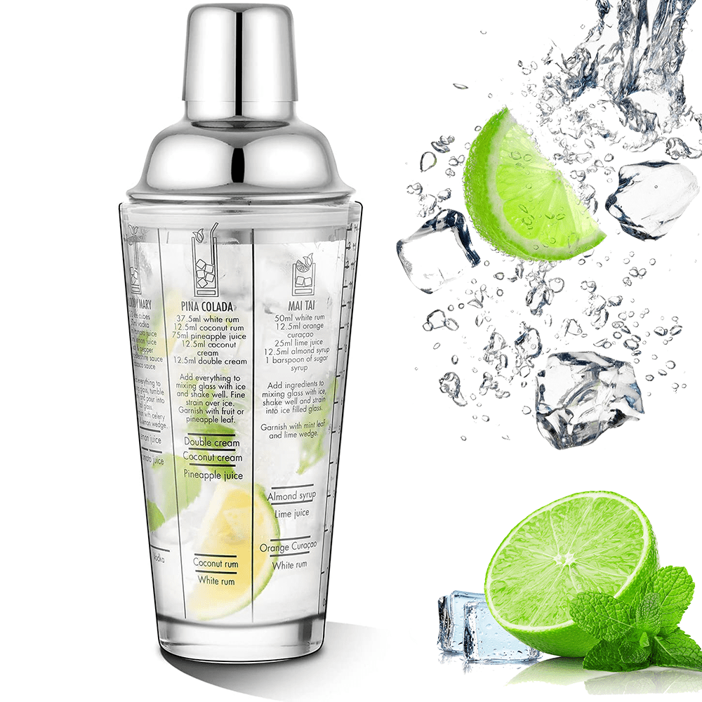 SUPTREE Glass Cocktail Shakers Bottle and Strainer Professional Grade