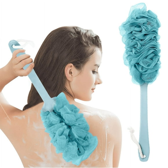 SUPTREE Loofah Back Scrubber Exfoliating Bath Sponge Long Handle Bath Brush for Body Shower Blue 1pc