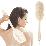 SUPTREE Loofah Back Scrubber Exfoliating Bath Sponge Long Handle Bath Brush for Body Shower White 1pc