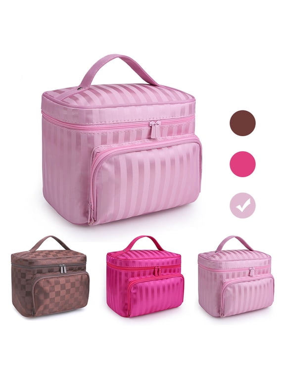 Makeup Bag Travel Cases Cosmetic Bag with Handle for Women Men Travel Organizers Pink
