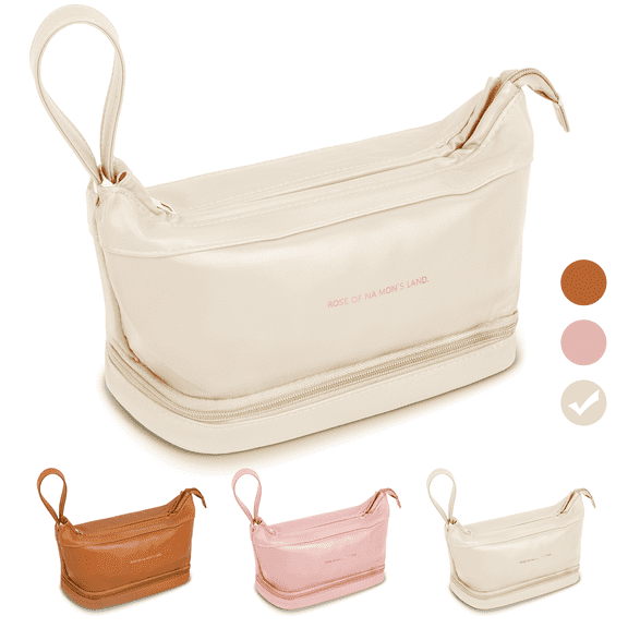 SUPTREE Makeup Bag Travel Cosmetic Bag for Women Travel Case Organizer Make Up Pouch，Beige
