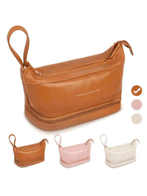 Makeup Bag Travel Cosmetic Bag for Women Travel Case Organizer Make Up Pouch，Brown
