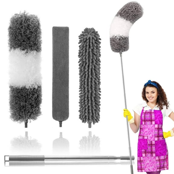 SUPTREE 4Pack Microfiber Feather Duster with Extented Pole Handle 30 to 100 inches, Dusters for Cleaning Fan Ceiling