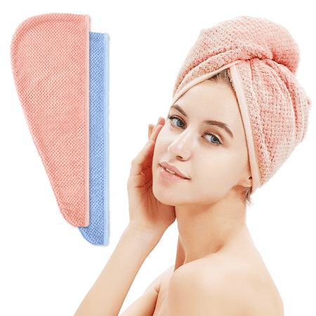 SUPTREE Microfiber Hair Towel Turban Wrap for Women 2 Pack Quick Dry Towels for Hair (Blue+Pink)