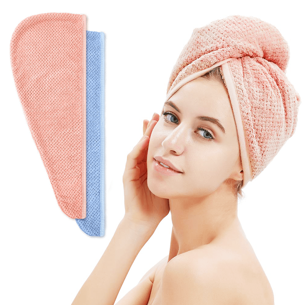 SUPTREE Microfiber Hair Towel Turban Wrap for Women 2 Pack Quick Dry Towels for Hair (Blue+Pink) - image 1 of 7