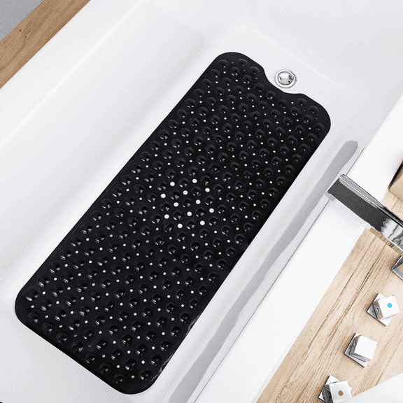 SUPTREE Non Slip Shower Mat for Bathtub with Drain Hole Bathroom Tub Mats Suction Cup 100x40cm, Black