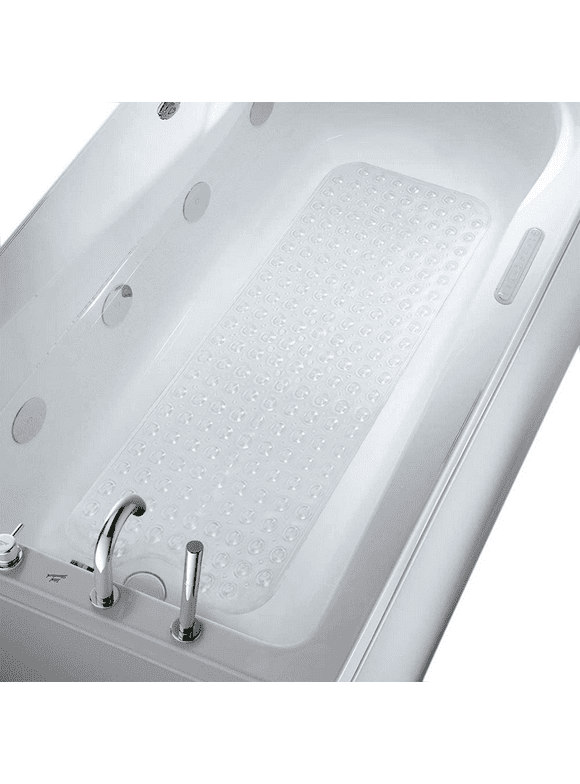 SUPTREE Non Slip Shower Mat for Bathtub with Drain Hole Bathroom Tub Mats Suction Cup 100x40cm, Clear