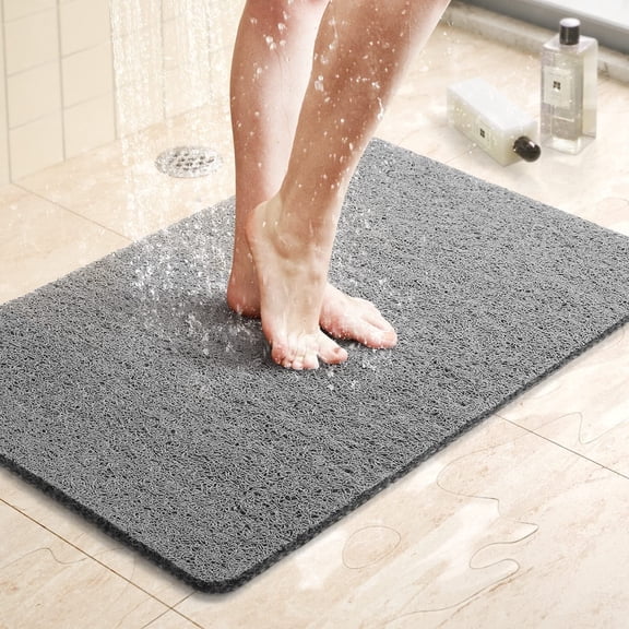 SUPTREE Non Slip Shower Bath Mat Rugs PVC Loofah Bathtub Mats for Tub, 17"x30" Quick Drying Shower Floor Mat Stall, Grey