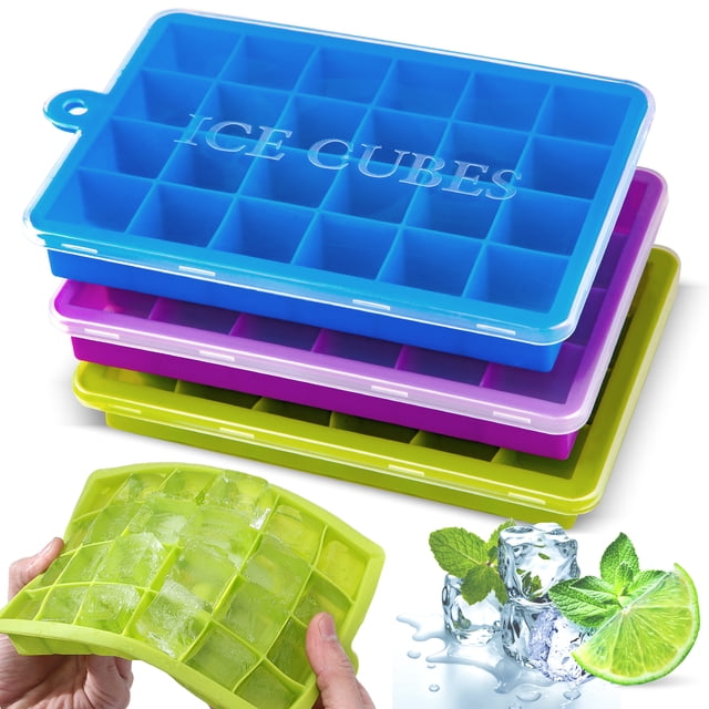 SUPTREE Silicone Ice Cube Trays with Lids for Freezer 3 Pack Mini 24 ...