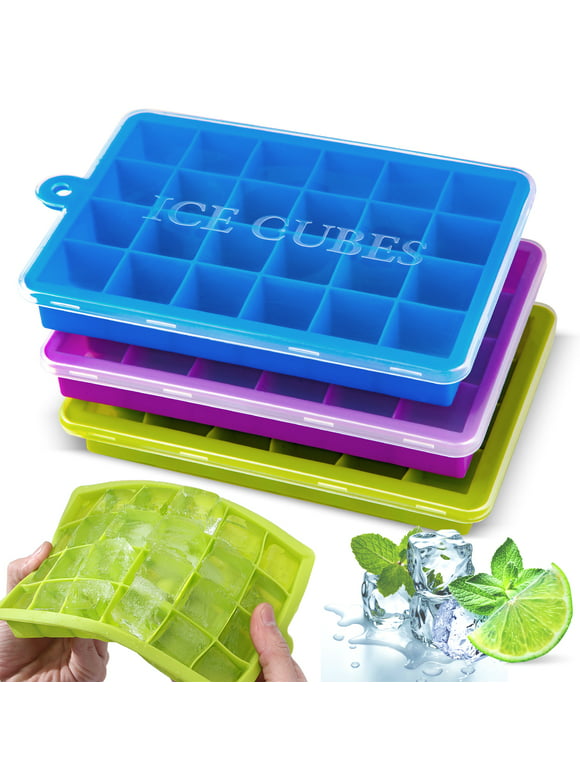 SUPTREE Silicone Ice Cube Trays with Lids for Freezer 3 Pack Mini 24 Cubes per Tray for Cocktail Whiskey Chocolate