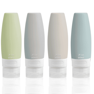 SUPTREE Silicone Travel Size Toiletries Bottles Containers 4 Pack Leakproof Squeezable Refillable Travel Accessories (2oz/60ml)
