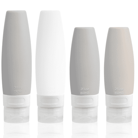 SUPTREE Silicone Travel Size Toiletries Bottles Containers 4 Pack Leakproof Squeezable Refillable Empty Travel Bottles(60ml/90ml)
