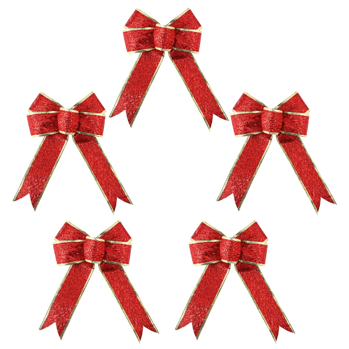 SUPVOX 5PCS Glittering Fabric Christmas Ribbon Bow Gift Knot Ribbon  Ornaments for Christmas Tree Presents Decoration (Red)