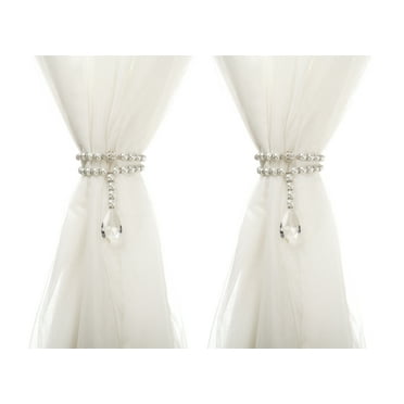 SUQ I OME 2 Pack of Luxury Pearl Beaded Magnetic Curtain Tieback and Holdback Curtain Clips Curtain Buckle Curtain Holder Blingbling Curtain Holdbacks for Drapes