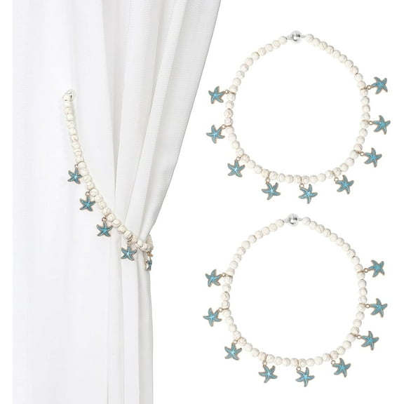 SUQ I OME Coastal Ocean Starfish White Magnetic Curtain Tiebacks