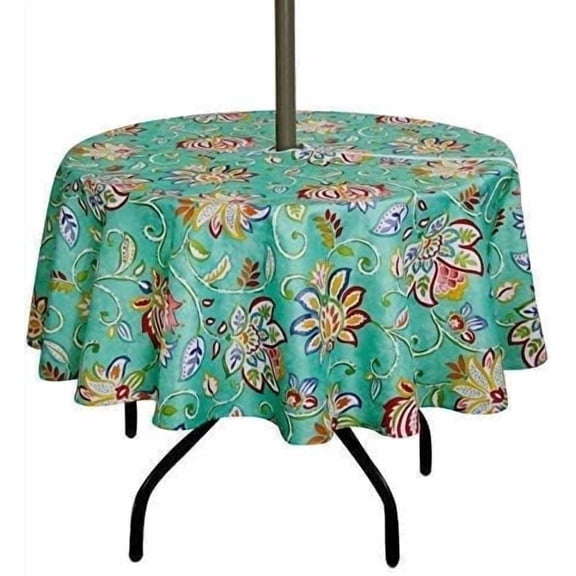 SUQ I OME Outdoor Tablecloth with Umbrella Hole and Zipper, Zippered Patio Table Cloths, Table Covers for Backyard Circular Table/BBQs/Picnic(Bohemia,60'' Round with Zipper)
