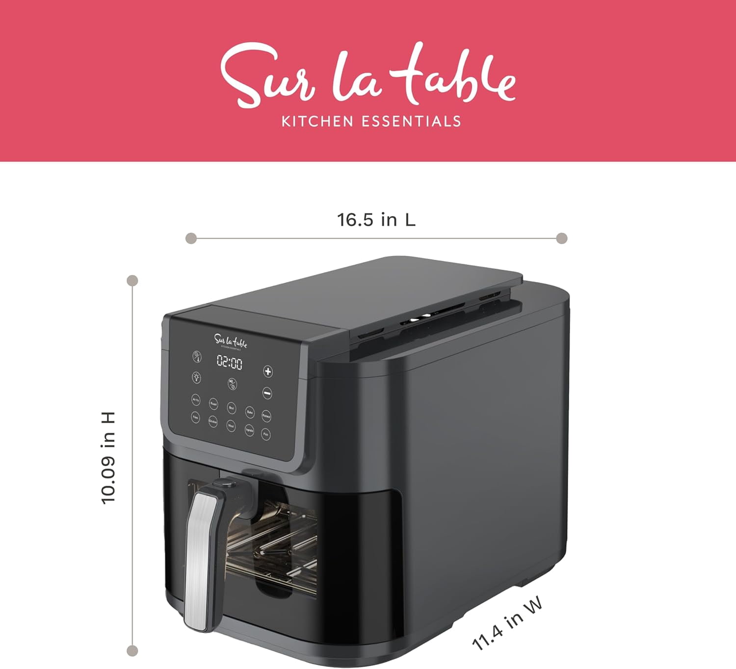 SUR LA TABLE KITCHEN ESSENTIALS 5-in-1 Compact 8-Quart Basket Air Fryer with Window for Easy Viewing, Digital Touchscreen Display with 10-Presets