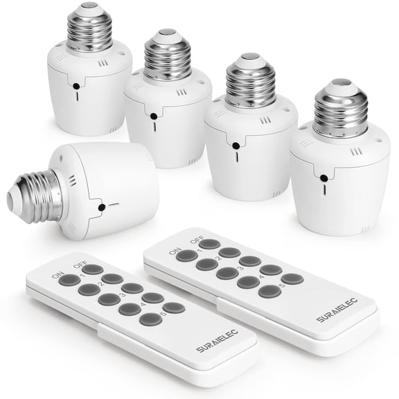 SURAIELEC Remote Control Light Socket, E26 E27 Bulb Base, 100FT Range, Wall Moun