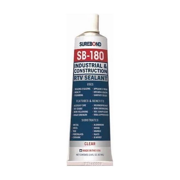 Acetoxy Cure Silicone Sealant, 2.8 oz, Clear, Temp Range -62 to 350 Degrees F SB-180 SQ CL