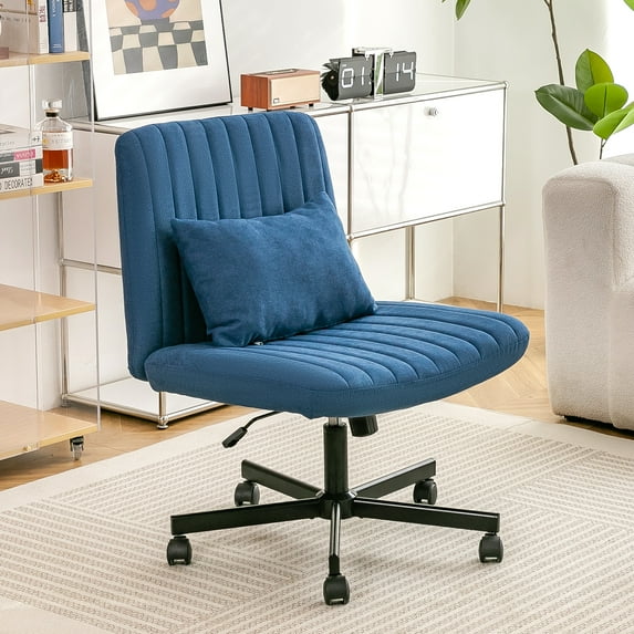 SUREGO Criss Cross Office Chair with Back Cushion, Adjustable Swivel Vanity Chair with Wheels, Ergonomic Desk Chair for Home Computer Task, Memory Foam Seat, Blue