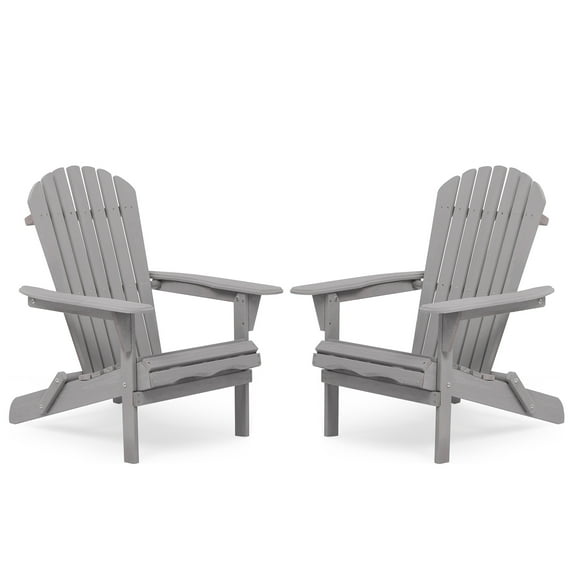 SUREGO Folding Adirondack Chairs Set of 2, Natural Wood Patio Lounge Chairs for Porch, Deck, Garden & Backyard - Heavy Duty 220lb Capacity, Easy Assembly, Space-Saving Foldable Design, Gray