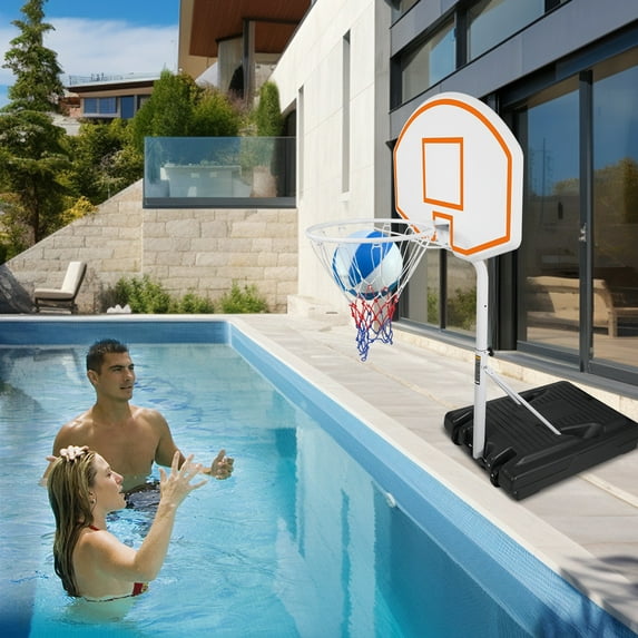SUREGO Portable Poolside Basketball Hoop, Height-Adjustable 3.1ft to 4.7ft, Kids Basketball System for Swimming Pool, Adjustable Goal Stand for Outdoor Fun, Blue
