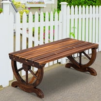 SUREGO Rustic Wagon Wheel Bench, 2-Person Outdoor Wood Garden Bench for Porch Patio Backyard, Brown