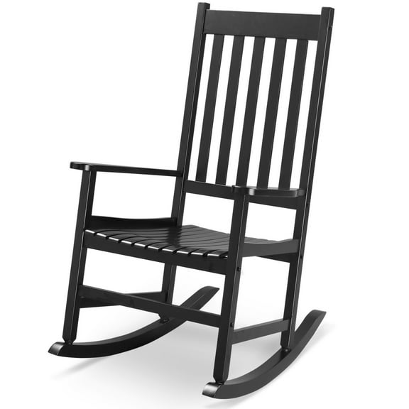 SUREGO Solid Wood Rocking Chair for Outdoor Patio, Garden Poolside Black Wood Rocker with High Backrest, Comfortable Ergonomic Porch Swing Chair, Black